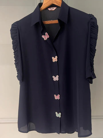 Butterfly Mania Ruched Shirt