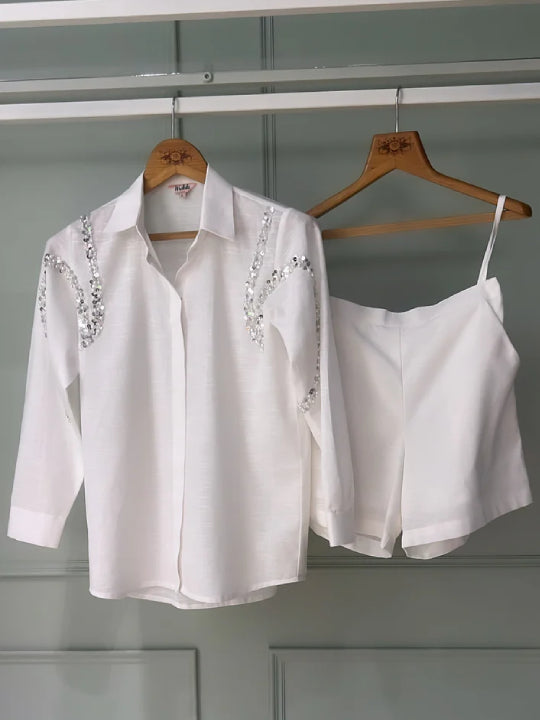 Celestial White Shorts Co-ord set
