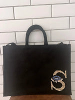 Embellished Mini Monogram Evil Eye Burlap