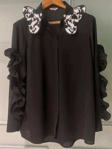 Monochrome Butterfly Collar Shirt