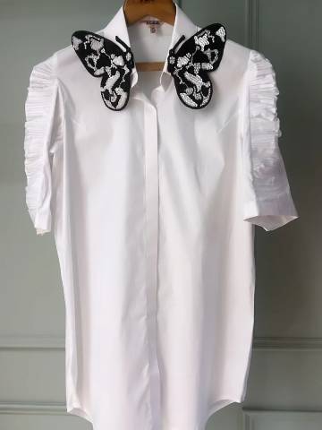 Monochrome Butterfly Ruched Shirt