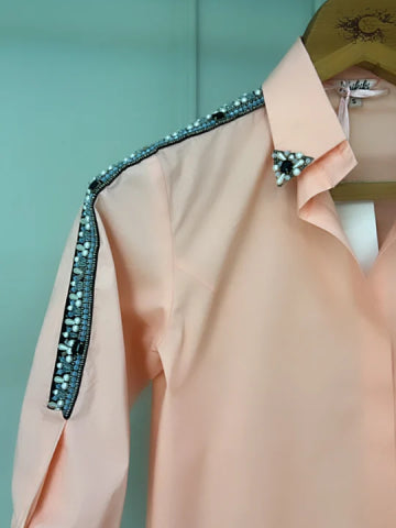 Peach Collar studded shirt