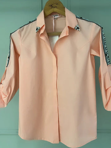 Peach Collar studded shirt