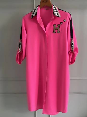Personalised Pink Shell collar Shirt Dress