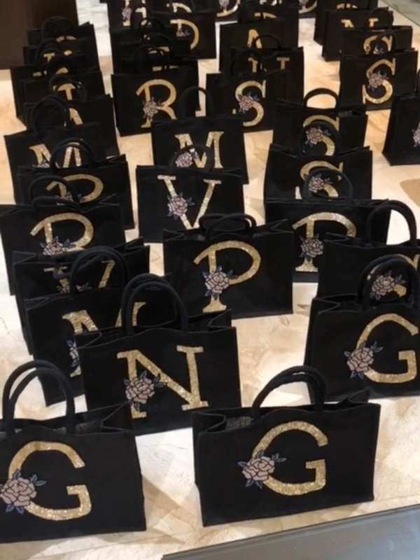Embellished Monogram Rose Burlap