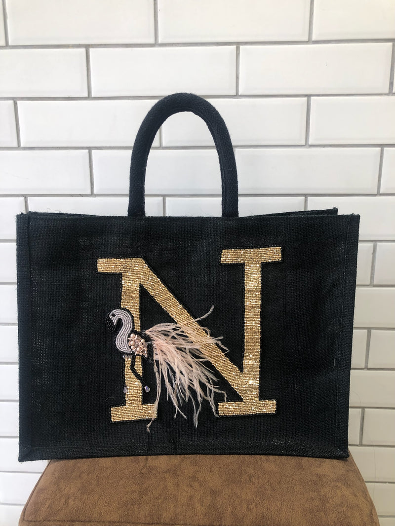 Embellished Monogram Flamingo Burlap