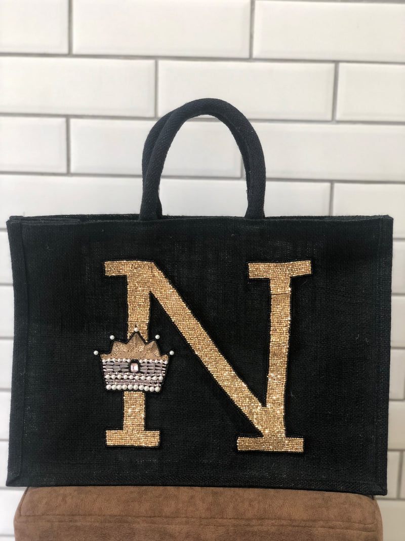 Embellished Monogram Crown Burlap