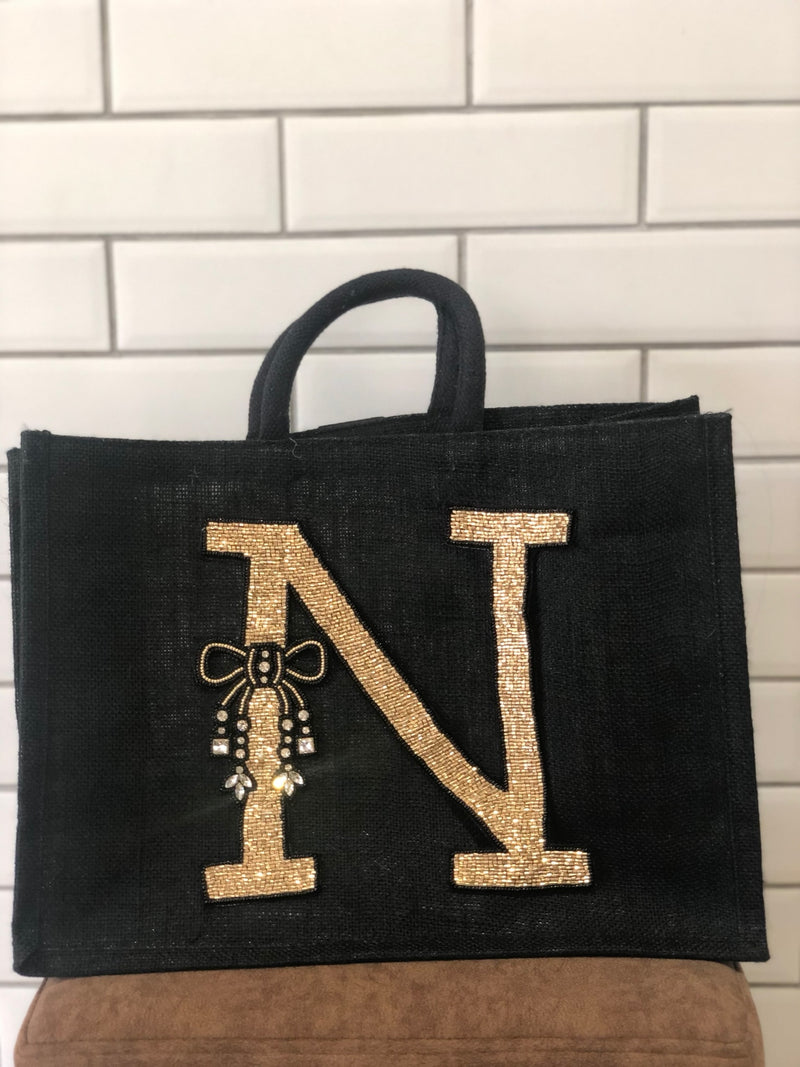 Embellished Monogram Bow Burlap