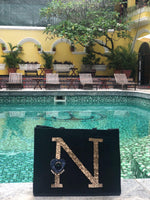 Embellished Monogram Evil Eye Burlap